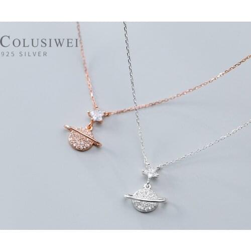 COLUSIWEI Luxury Zircon Planet Pendant Necklace for Women Genuine 925 Sterling Silver Rose Gold Color Necklace Jewelry 2020 New