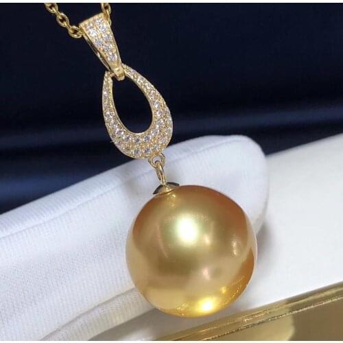 D317 Fine Jewelry 18K Gold Natural 13-12mm Ocean Sea Golden Pearl Pendants Necklaces for Women FIne Pearls Pendants