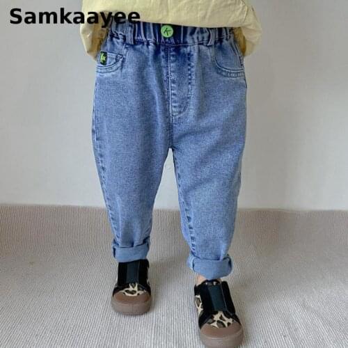 3-11y Children Jeans Kids Pant Spring Autumn Girls Boys Trousers Baby Denim Elastic Waist Jean Solid Casual Loose Clothing Y37