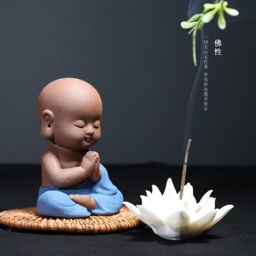 Ceramic Sandalwood Aroma Burner Sitck Incense Holder Meditation Monk Lotus Censer Home Decor Ceramic Crafts