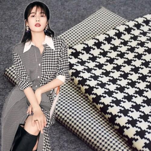 Classic beige size houndstooth high-end imitation silk satin chiffon fabric dress pants shirt handmade DIY fabric