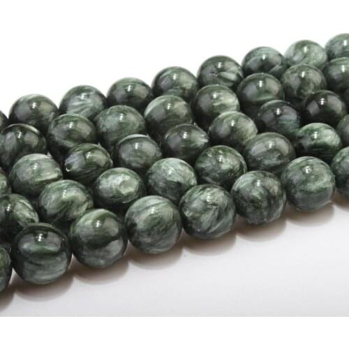 5 6 8 10 12mm Natural Russia Seraphinite Green Round Gemstone Loose Beads Accessories for Neckalce Bracelet DIY Jewelry Making