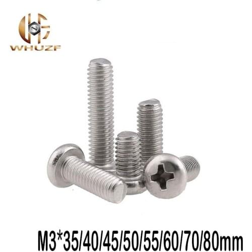 M3*35/40/45/50/55/60/70/80mm screw GB818 half round 304 Stainless Steel flat Phillips head cross Truss head screw