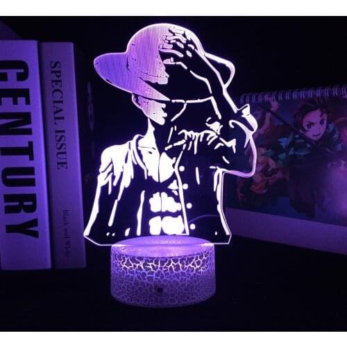 Man With Scar On His Chest Touches Straw Hat 3D LED Lamp White Cracked Base Acrylic Light Guide Plate for Festival Birthday Gift