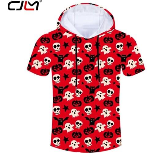 CJLM Halloween Lovely Bat Ghost Mens Hooded Tshirt 3D Printed Red Pumpkin Skulls Tee Shirt Man Big Size Hoodies T-shirt