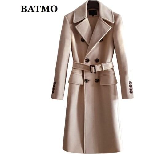 BATMO 2019 new arrival autumn&winter high quality wool casual trench coat men,mens X-long trench coat,plus-size S-6XL 112511