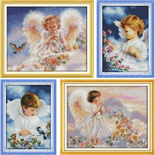 A Lovely Cherub Stamped Cross Stitch Kit Patterns 11CT 14CT Count Printed Craft Embroidery Decoration Gift Canvas Art Sewing Set