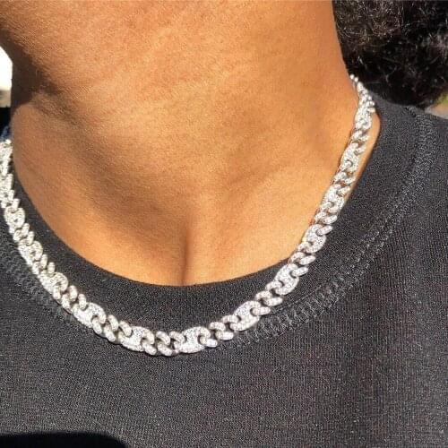 New 8MM Silver Color Cuban Link Chain Necklace Bling Iced Out Cubic Zirconia Coffee Bean Link Choker Hip Hop For Women Jewelry