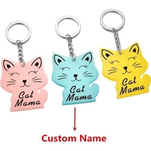Personalized Pet Cat Key Chain Bag Car Keyring For Women Men Acrylic Pendant Custom Name Keychain Jewelry Gift