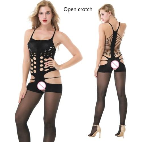 Sexy Open Crotch Fishnet Bodysuit Sets Lingerie Garter Set Bandage Bodystocking Erotic Crotchless Net Lingeries Jumpsuit