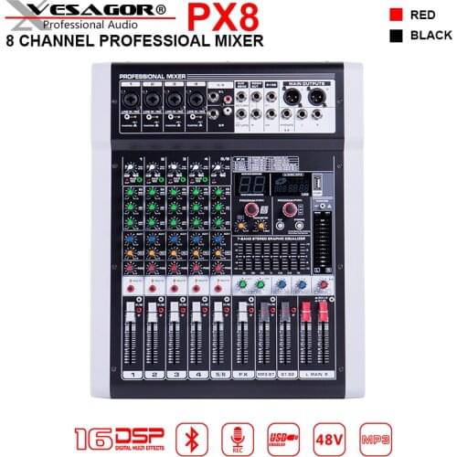 Professional Mixer Audio 8 Channel with Upgraded 16DSP Sound Effects Bluetooth Studio Mixer Audio DJ Sound Controller Studio