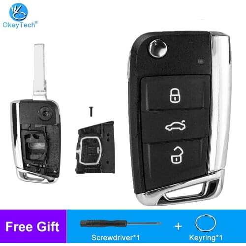 Okeytech For VW Golf 7 MK7 Seat Skoda Octavia A7 Leon Passat 3 Buttons Remote Flip Car Key Shell Fob Replacement For Volkswagen