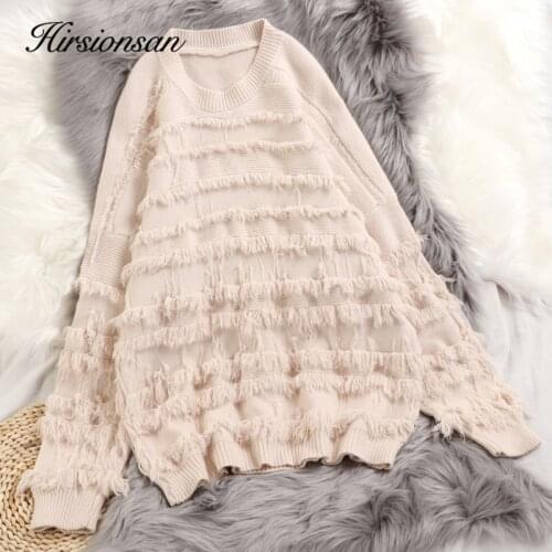 Hirsionsan Sweater Women 2019 Autumn Winter Knitted Punk Kawaii Pullovers Female Clothes Korean Tassel Casual Soft Loose Jumpers