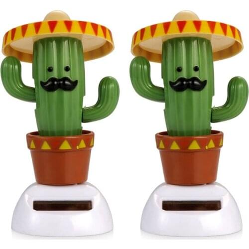 2Pcs Cactus Solar Dancing Toy Energy Saving Dancing Dolls Swinging Animated Bobble Dancer for Car Office Home Desk Decor