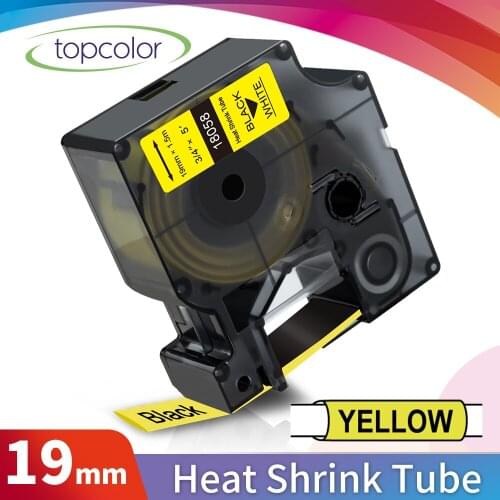 Topcolor Industrial Label Tape 19mm Compatible Dymo Tape Heat Shrink Tube Black on Yellow Printer Ribbon for Dymo Rhino Labeller