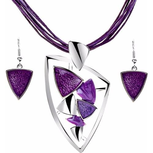 Unique Attractive Oil Painting Patter Austrian Crystal Stud Earrings and Pendant Necklace Jewelry Sets as gift for girl firends