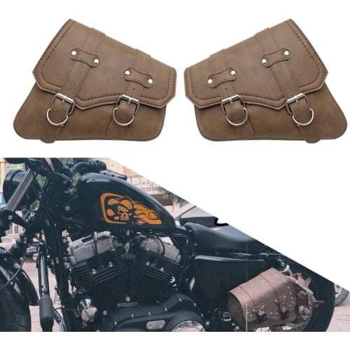 Universal Motorcycle Bag Leather Left Right Side Saddle Bags Storage Tool Pouches Luggage Bag For Harley