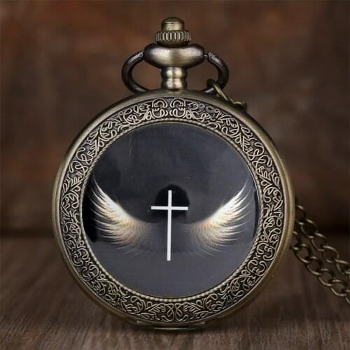 Vintage Angel Wing Pocket Watch with Chain Necklace Women Men Quartz Pocket Watches mens Retro Fob Watch for men PB625