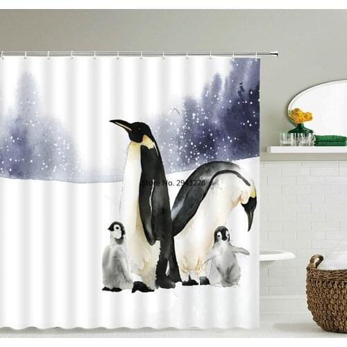 Waterproof Fabric Shower Curtain 3D penguin Pattern Print Bathroom Curtain with Hooks Decoration Cute cartoon Bath Screen