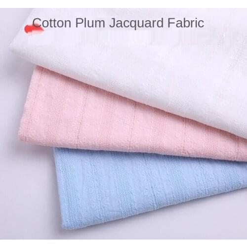 Pure Cotton Fabric 100% Stripe Plum Blossom Jacquard Home Clothes Nightdress Dress Skirt White Children Brocade for Sewing Diy