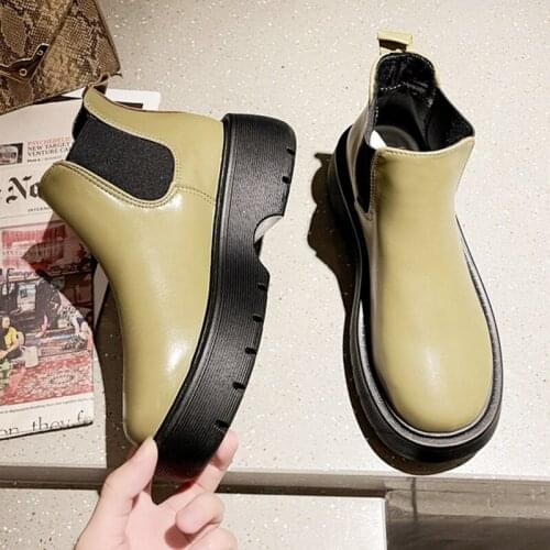 2021 Designer New Chelsea Boots Shoes for Women Pu Leather Round Toe Non-slip Platform Boots Women Casual Ankle Short Boot Shoe
