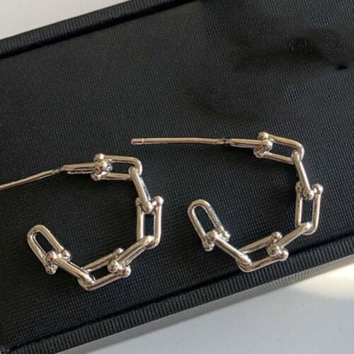 Foxanry 925 Sterling Silver Hoop Earrings for Women Trendy Punk Vintage Creative Hollow Chain Jewelry Party Gift Prevent Allergy