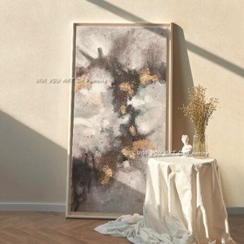 100% Handmade Oil Paintings On Canvas Rough Base Gold Foil Abstract Painting Wall Picture for Living Room Home Decor No Framed