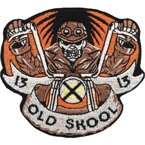 13 Old Skool iron on hook backing punk skull embroidered rider biker motorcycle patches for back vest hat clothing