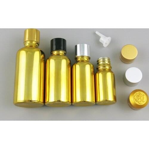 200 x High Quality 5ml 10ml 20ml 30ml 50ml 100ml Refillable Gold Glass Bottle With Aluminium Lids 1OZ Glass Cosmetic Container
