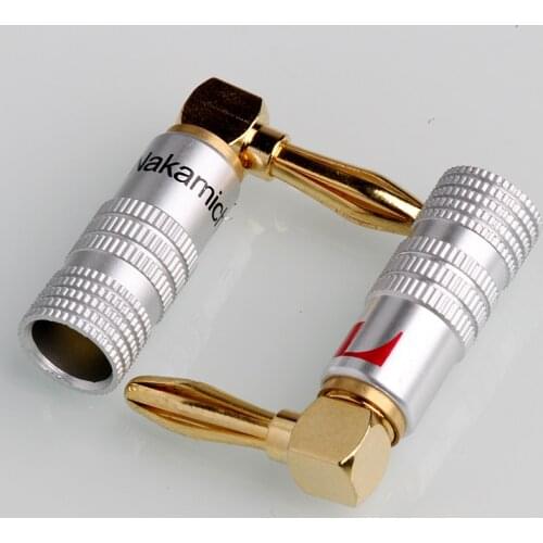 4PCS Gold-Plated 24K Banana Plugs Nakamichi Right Angle 4mm Banana Plug For Video Speaker Adapter Audio Wire Cable Connector set