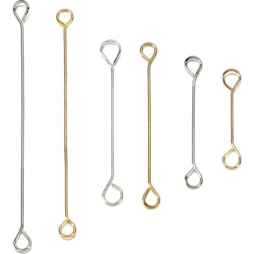 50pcs/lot Metal Steel Double Eye Pin Circle Circle Cylinder Bar Earrings Connect Rod Metal Earrings Findings For Jewelry Making