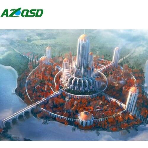 AZQSD Diamond Painting City Building Cross Stitch Full Square Rhinestone Diamond Embroidery Landscape Mosaic Handmade Home Decor