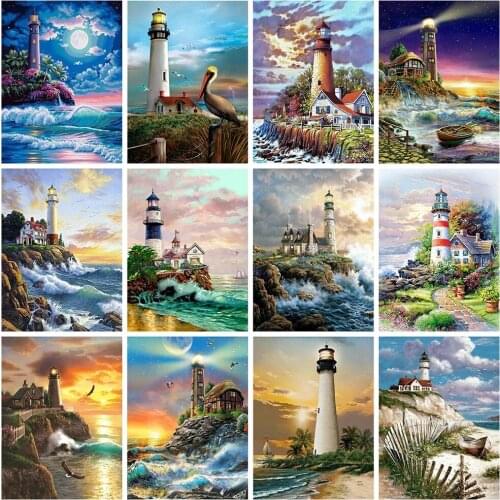 Lighthouse Diamond Painting Full Square/round Embroidery 5D DIY Mosaic Scenic Pictures of Rhinestone Home Decoration Handmade