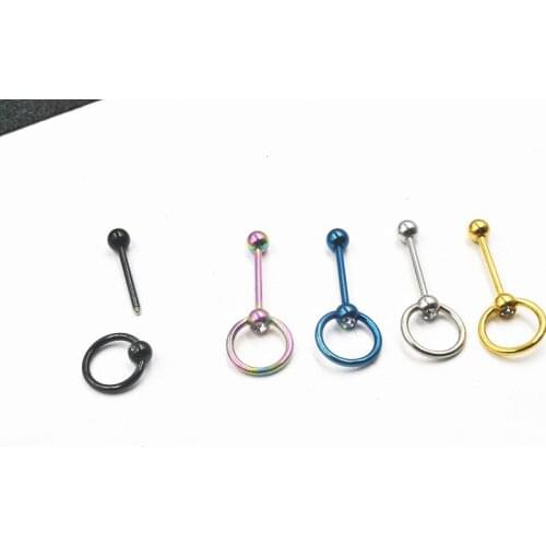 Free shippment LOT50pcs Body Jewelry-Surgical Steel Tongue Ring Barbells 14G~1.6MM Nipple Ear Gems Bar Body piercing Jewelry