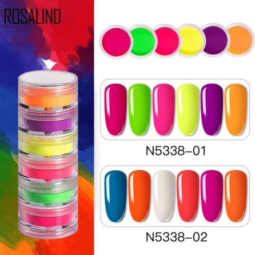 ROSALIND Nail Glitter Pigment Powder Neon Decorations 6PCS Per Box Without Lamp Gel Nail Polish Bright Manicure Nails Art Design