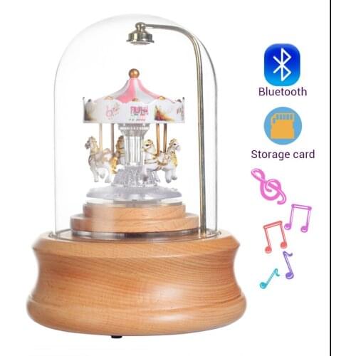 Bluetooth Carousel Music Box Romantic Couples Solid Wood Musical Boxes with Led Lights Chirstmas Valentines Day Proposal Gift