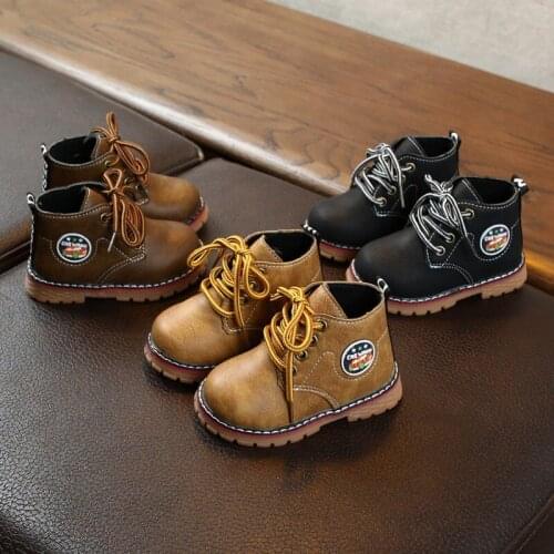 Children Casual Shoes Autumn Winter Martin Boots Boys Shoes Fashion Leather Soft Antislip Girls Boots 21-25 Sport Running Shoes