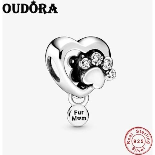 Sparkling Paw Print Heart Charm Fit Original Pandora Charms Silver 925 Bracelet For Women Fashion Jewelry DIY Berloque Dog Paw