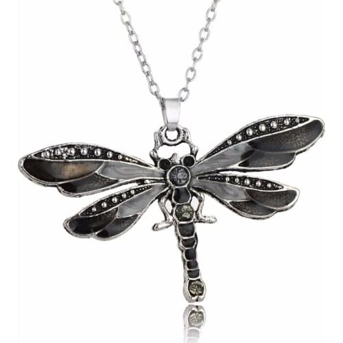 24PC/Lot Enamel Bohemia Black Crystal Dragonfly Animals Pendant Necklace Women Friends Charm Jewelry Birthday Party Collar Gifts