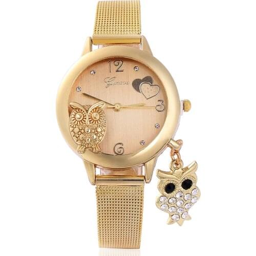 2020 Ladies Watches Women Luxury Gold Watches Owl Watches With Pendants Mesh Band Quartz Female Wristwatch Wholsale Price Gift