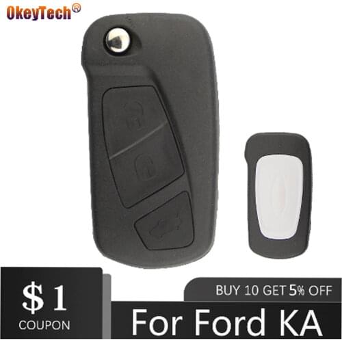 OkeyTech Replacement Flip Car Key Shell For Ford KA 3 Buttons Remote Folding Key Housing Case Holder