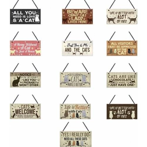 Wooden Plate Hanging Design Visual Effect Eye-catching Cute Cat Pattern Decorative Wooden Sign for Home