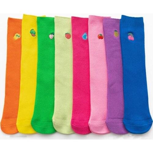 2020 Kids Knee High Socks For Girls Candy Color Cotton Socks Funny Fruit embroidery Children Long Tube Socks for 1-8 years