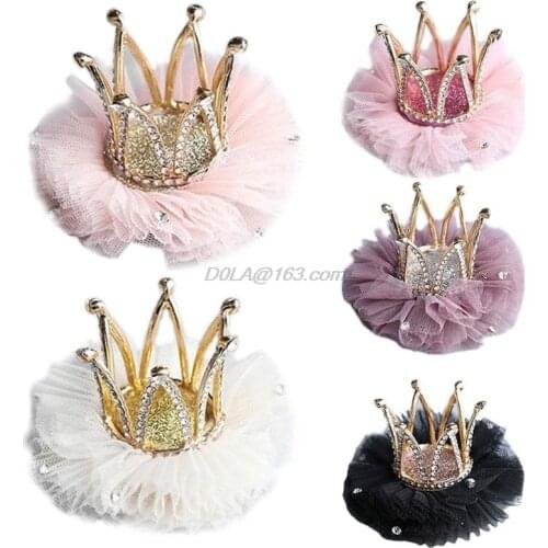 Children Kidds Girl Princess Rhinestone Crystal Lace Crown Hairpin Clip New Style Gift Decoration Accessory