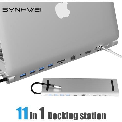 11 in 1 USB HUB Type C Hub HDMI-Compatible VGA RJ45 Lan Ethernet 100M SD TF Hub 3.0/2.0 Jack 3.5MM Audio For MacBook Laptop PC