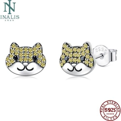 INALIS Cute Dog 925 Sterling Silver Stud Earrings For Women & Girls Cubic Zirconia Earring Birthday Gift Fine Jewelry Recommend