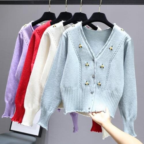 Cardigan Women Knitted Cardigans Sweater Fashion Autumn Long Sleeve Loose Coat Casual Button Thick V Neck Solid Female Sweater