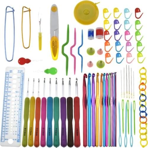 KOKNIT 1 set multi-color hand Sewing Needles 9 pcs Aluminium Crochet Hooks + 12 pcs Stainless steel Knitting Needles with a bag