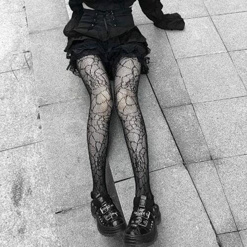 Gothic Tights Fish net Pantyhose Black Retro Rose Flower Vine Fishnet Lace Trousers Little Love Bottoming Stockings Women