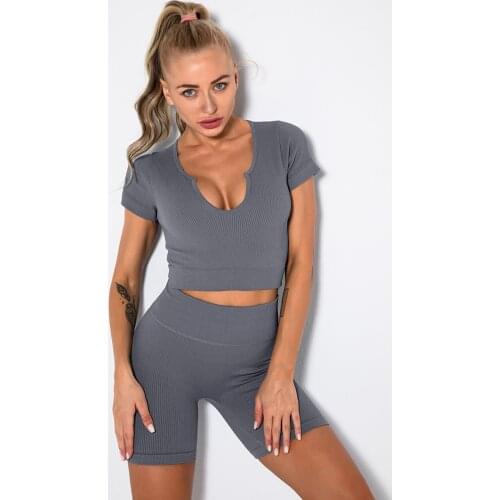 2 Piece Set Women Sportwear Fitness Clothing Seamless Yoga Set Workout Clothes Padded Sports Bra+High Waist Gym Shorts